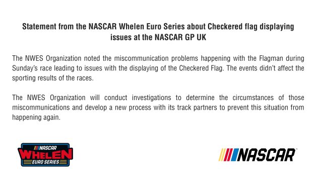 Visit Statement from the NASCAR Whelen Euro Series about Checkered flag displaying issues at the NASCAR GP UK page